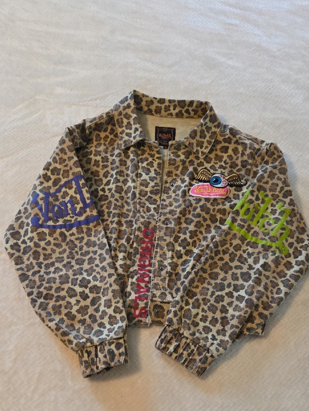 Authentic Von Dutch Leopard Print Denim Jacket
